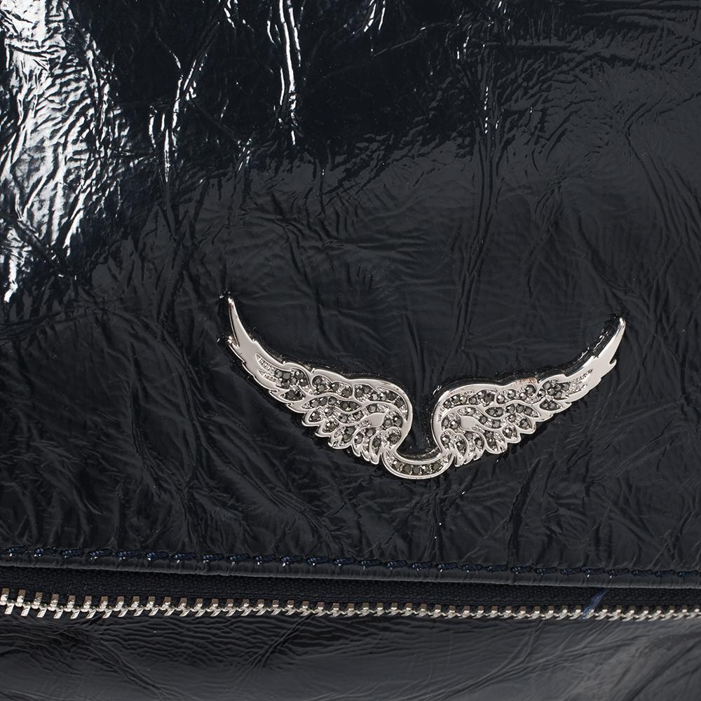 Black Zadig & Voltaire Navy Blue Crackled Patent Leather Rock Shoulder Bag