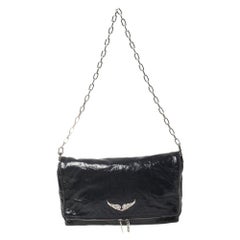 Zadig & Voltaire Navy Blue Crackled Patent Leather Rock Shoulder Bag