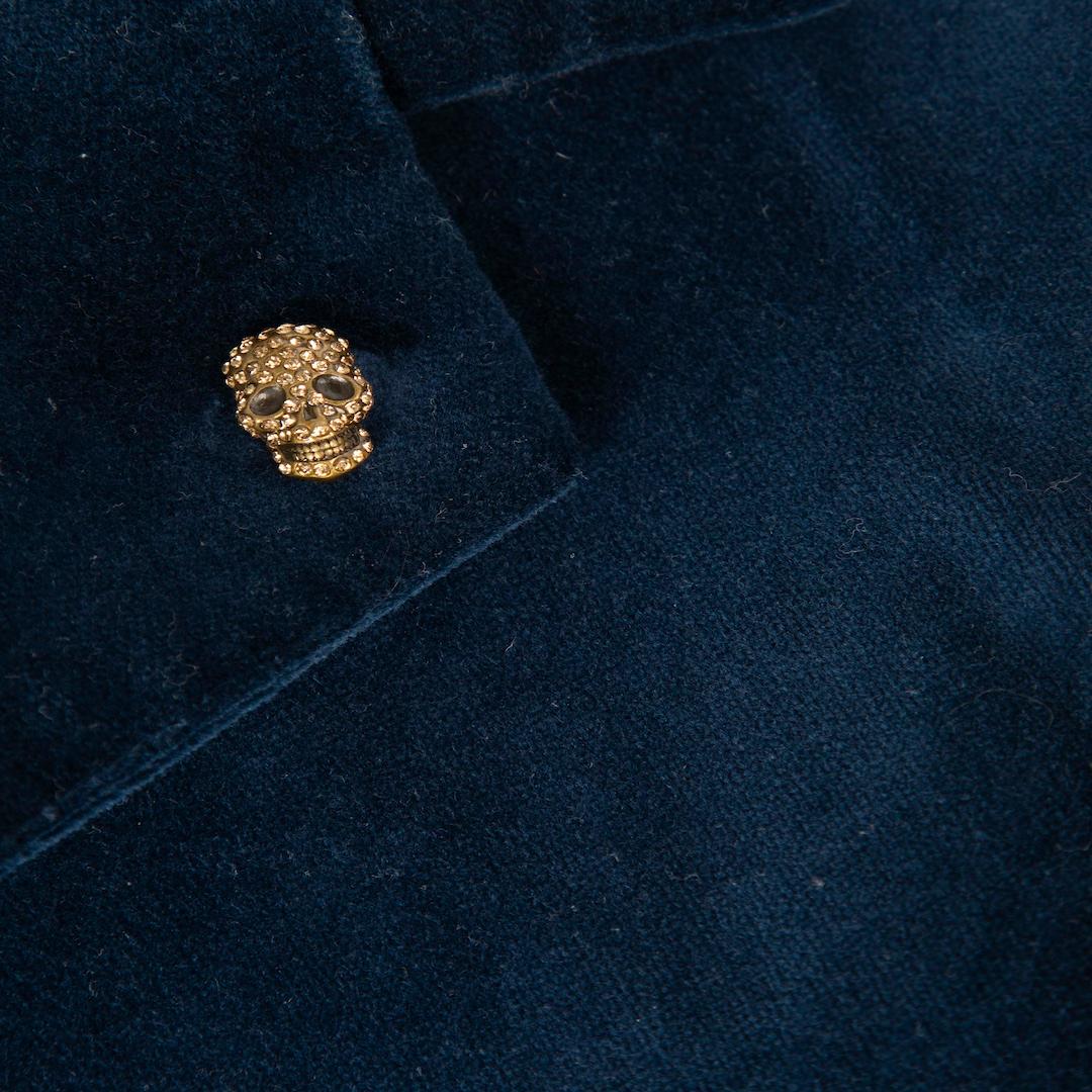 Black Zadig & Voltaire Navy Velvet Skull Pin Blazer Size S