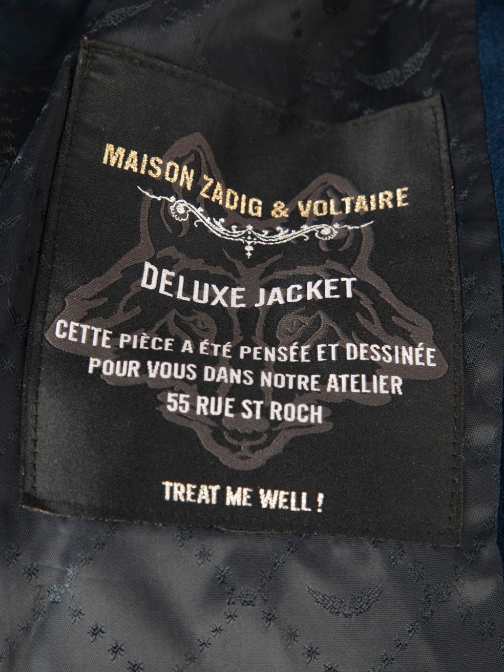Zadig & Voltaire Navy Velvet Skull Pin Blazer Size S 2