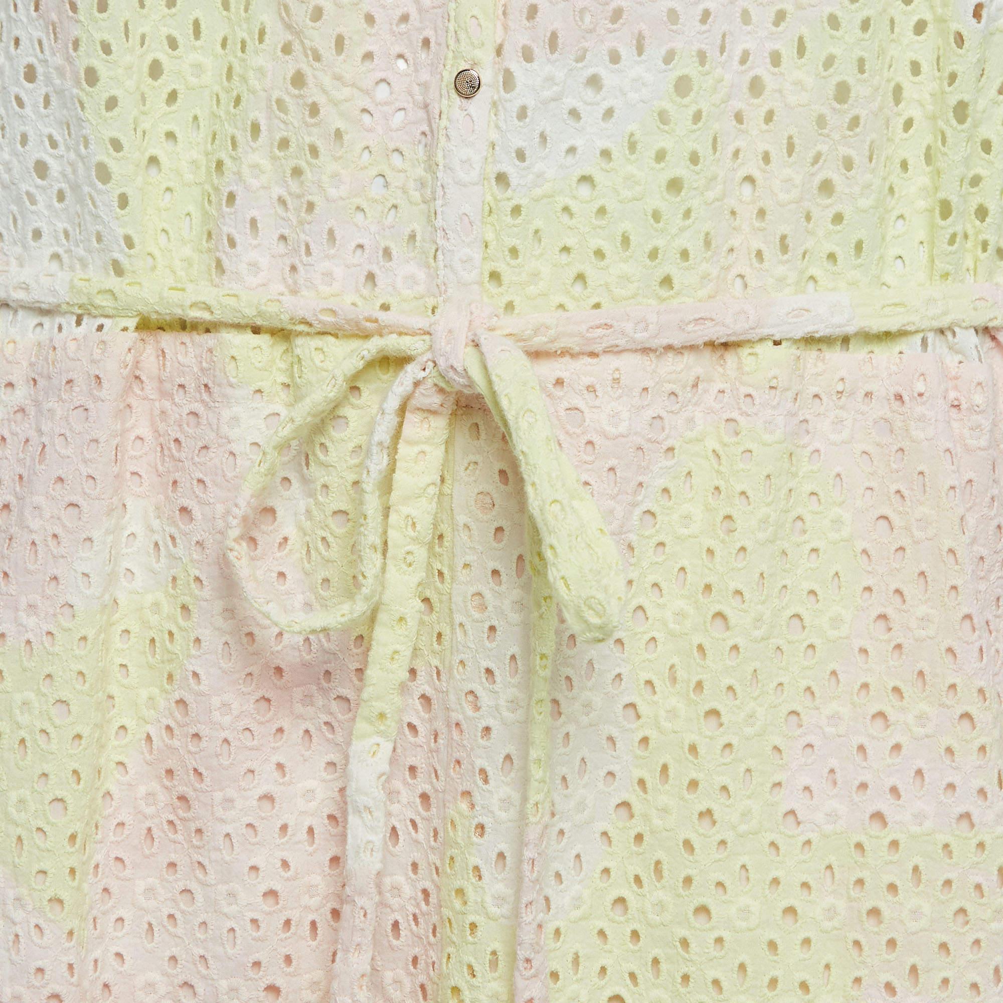 Beige Zadig & Voltaire Pink/Yellow Eyelet Cotton Requim Camo Dress L For Sale