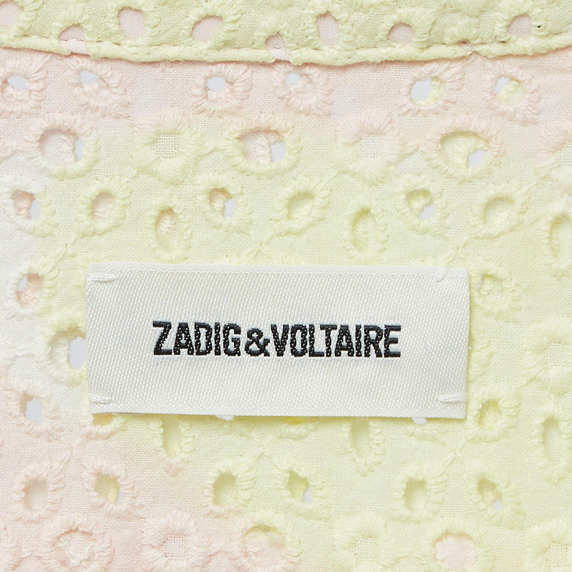 Zadig & Voltaire Pink/Yellow Eyelet Cotton Requim Camo Dress L In Good Condition For Sale In Dubai, Al Qouz 2