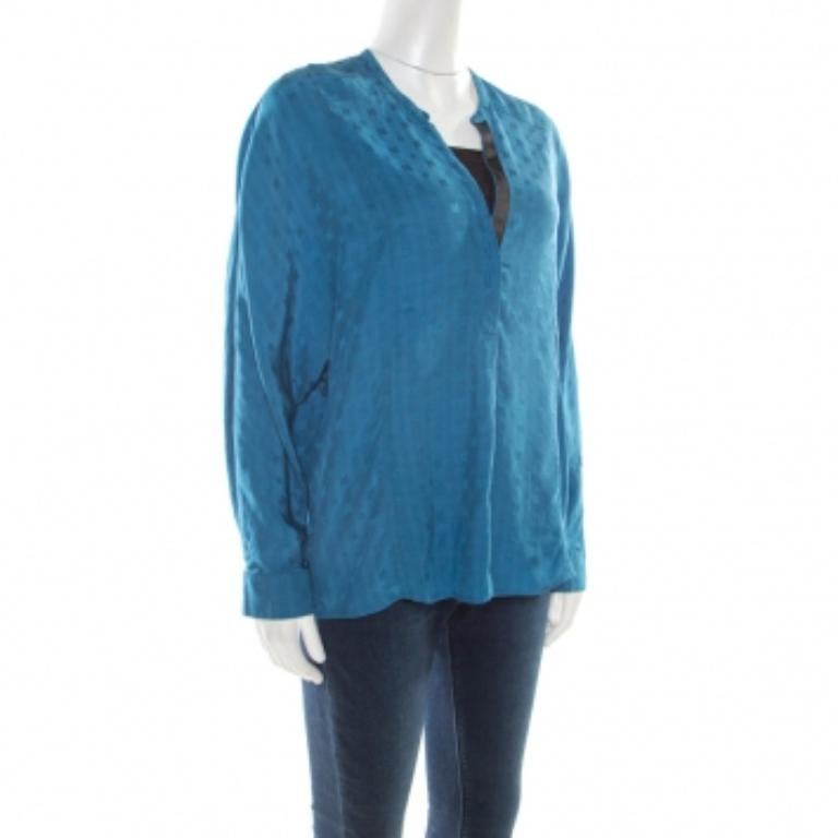 Zadig & Voltaire - Chemisier en jacquard de soie à motifs bleu Prusse Tine Jacouse S Pour femmes en vente