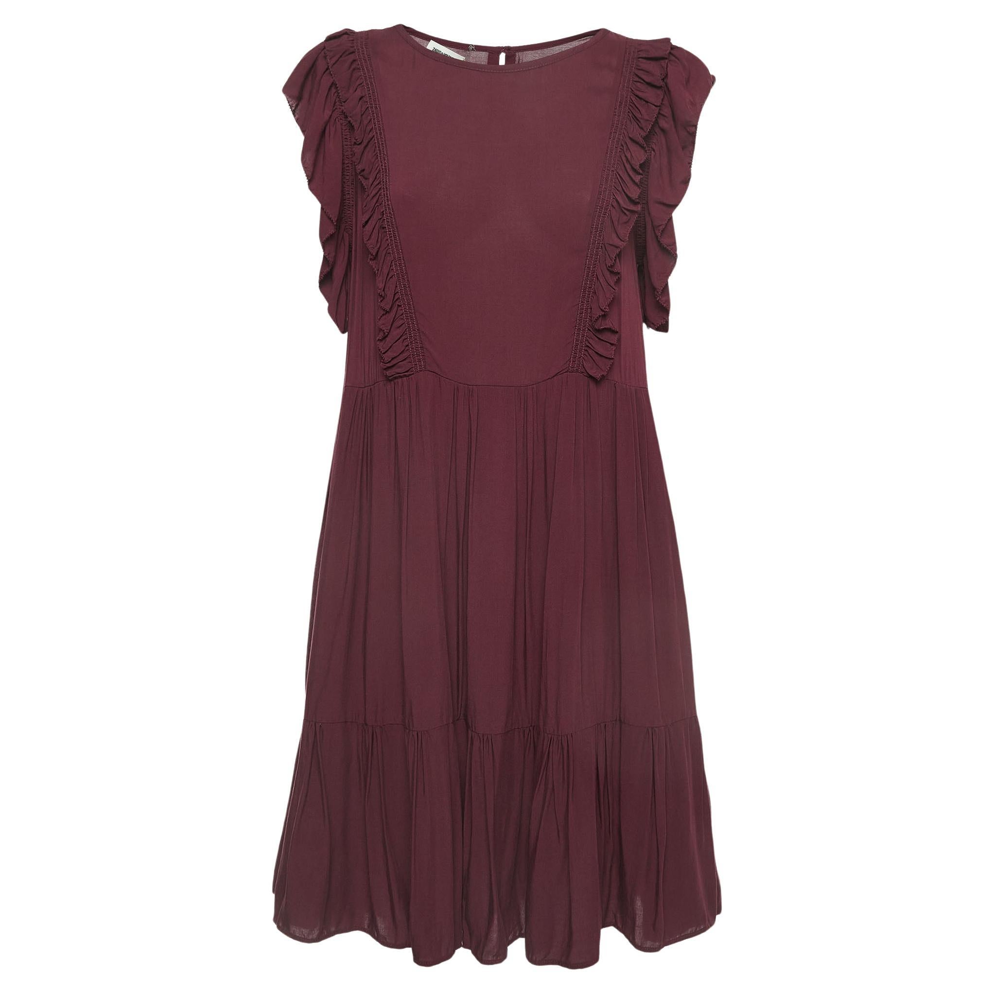 Zadig & Voltaire Purple Viscose Ruffled Mini Dress S For Sale