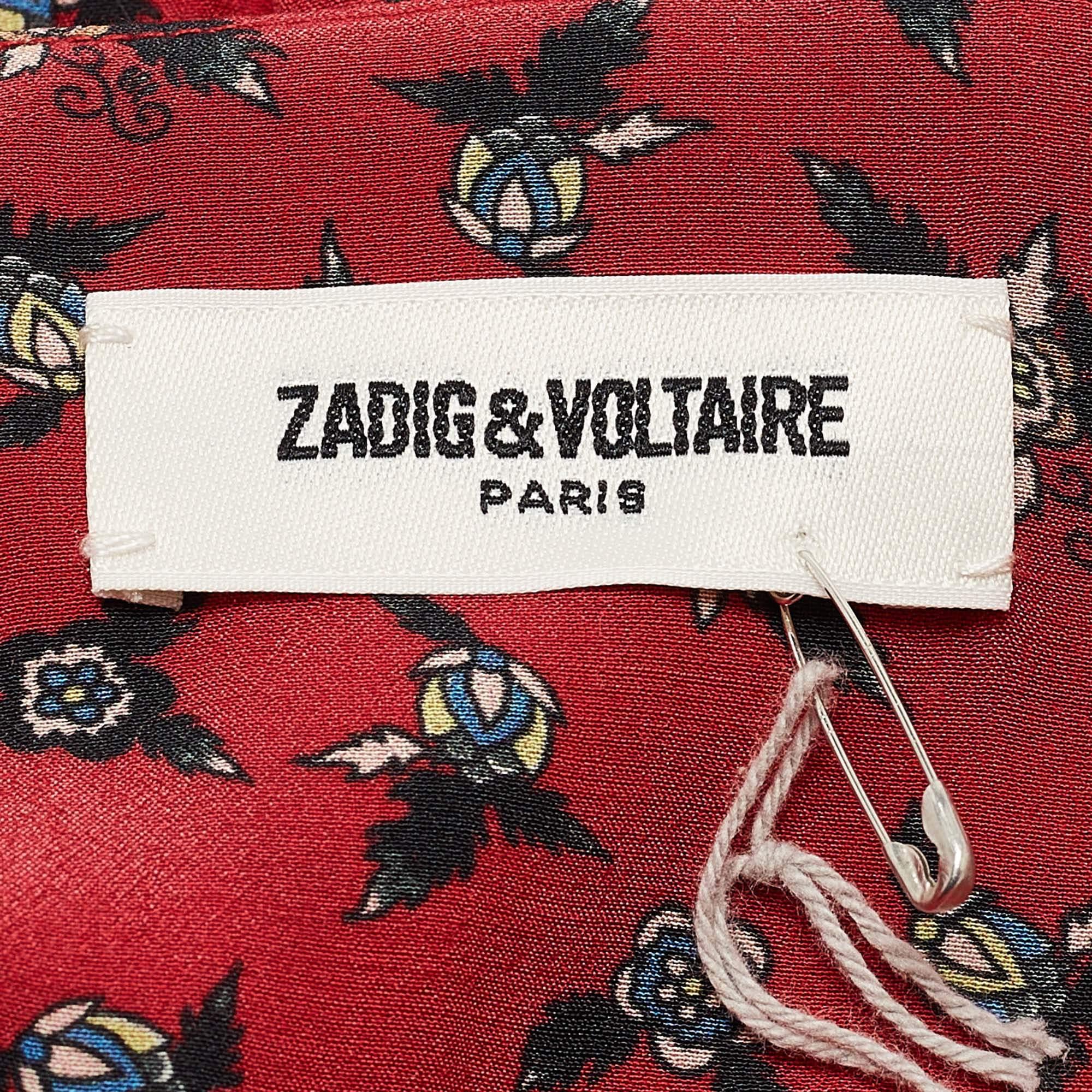 Zadig & Voltaire Rotes Liberty-Minikleid aus Krepp mit Blumendruck und Remus-Remus-Minikleid L Damen im Angebot