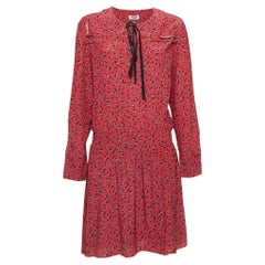 Zadig & Voltaire Red Floral Print Crepe Tie-Up Neck Mini Dress L
