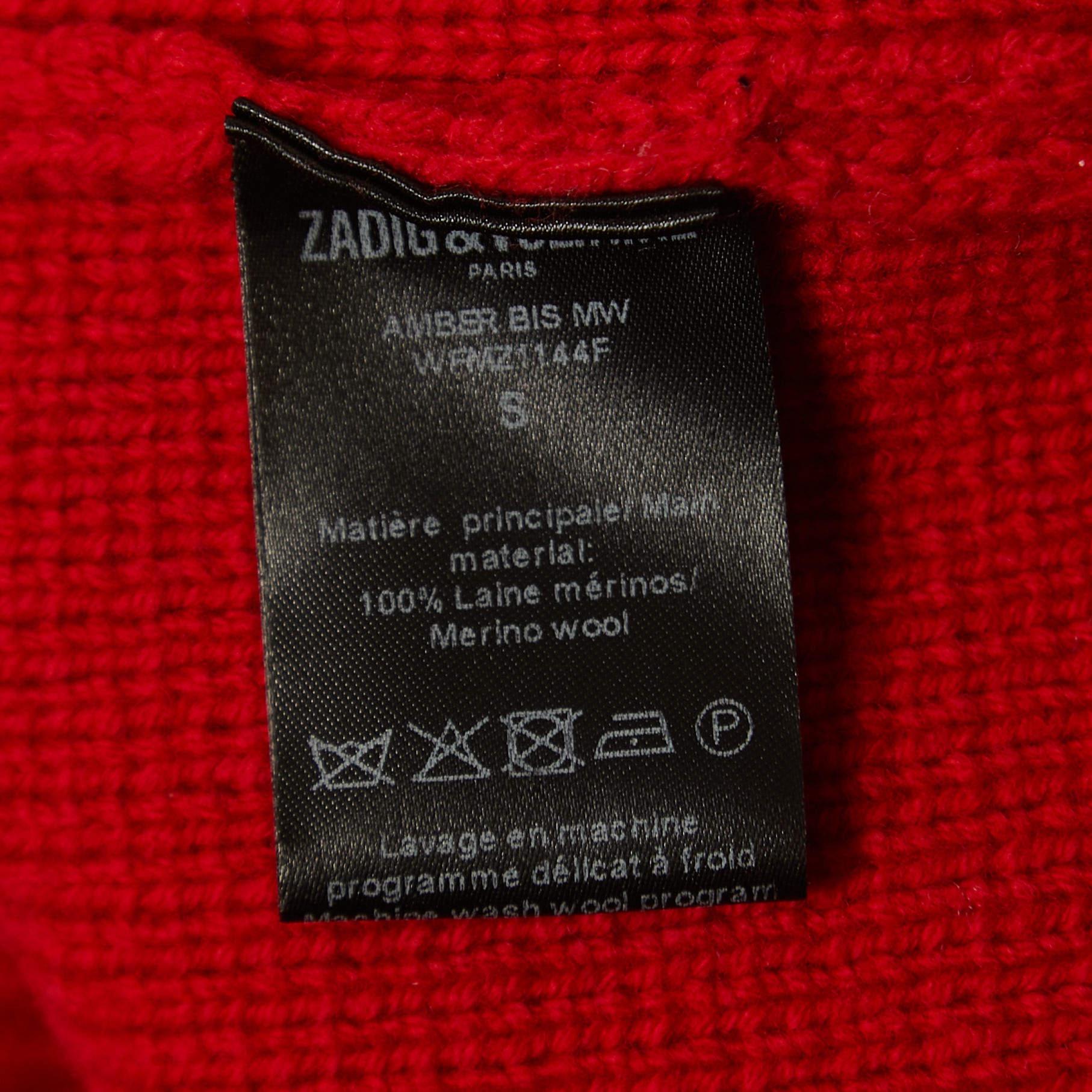 Zadig & Voltaire Red Patterned Wool Knit Crew Neck Sweater S In Excellent Condition In Dubai, Al Qouz 2
