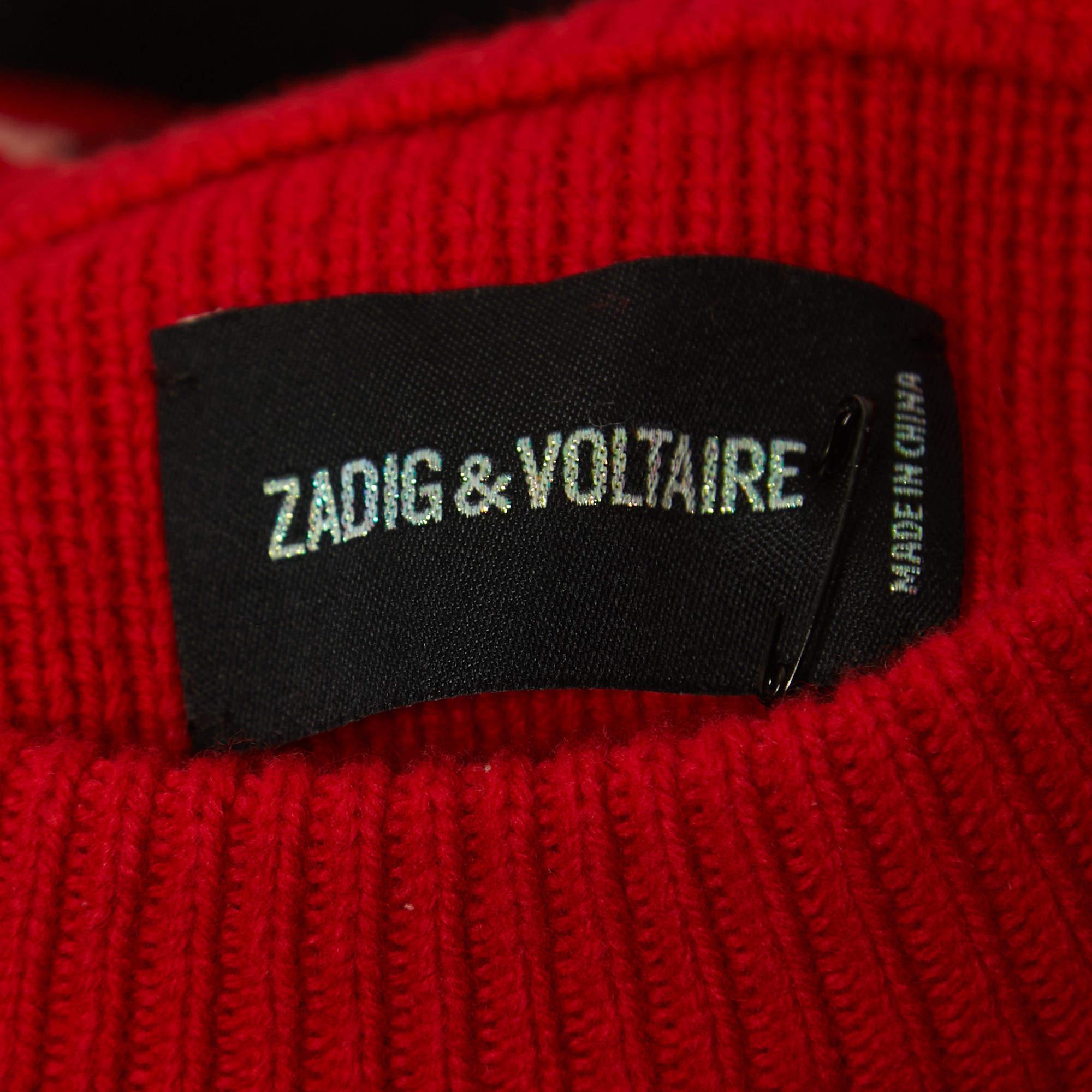 Women's Zadig & Voltaire Red Patterned Wool Knit Crew Neck Sweater S