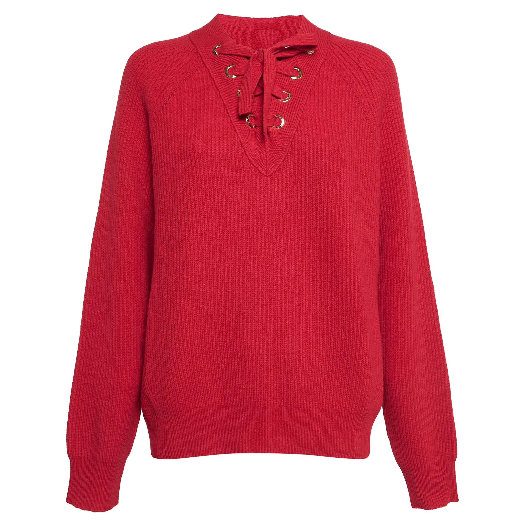 Zadig & Voltaire Jersey de punto de canalé rojo con cordones Kassy LC L en venta