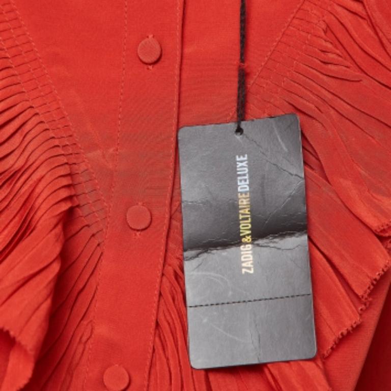 Zadig & Voltaire Rotes Seidenfaltenhemd Bluse L im Zustand „Gut“ im Angebot in Dubai, Al Qouz 2