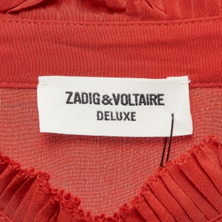 Zadig & Voltaire Rotes Seidenfaltenhemd Bluse L Damen im Angebot