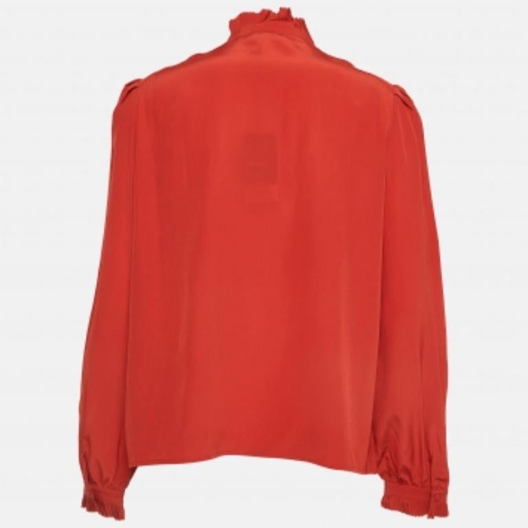 Zadig & Voltaire Rotes Seidenfaltenhemd Bluse L im Angebot 1