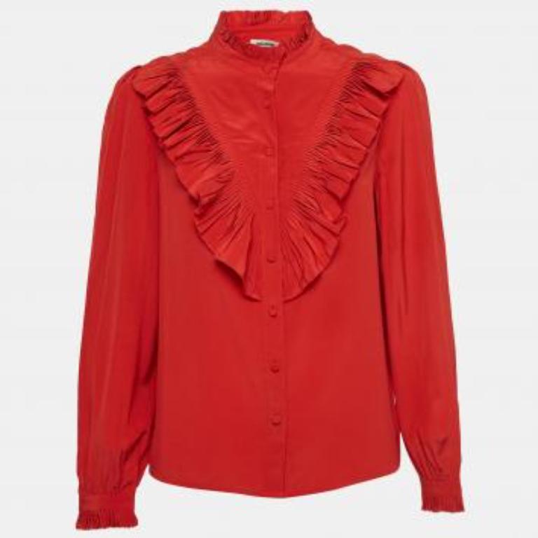 Zadig & Voltaire Rotes Seidenfaltenhemd Bluse L im Angebot 5