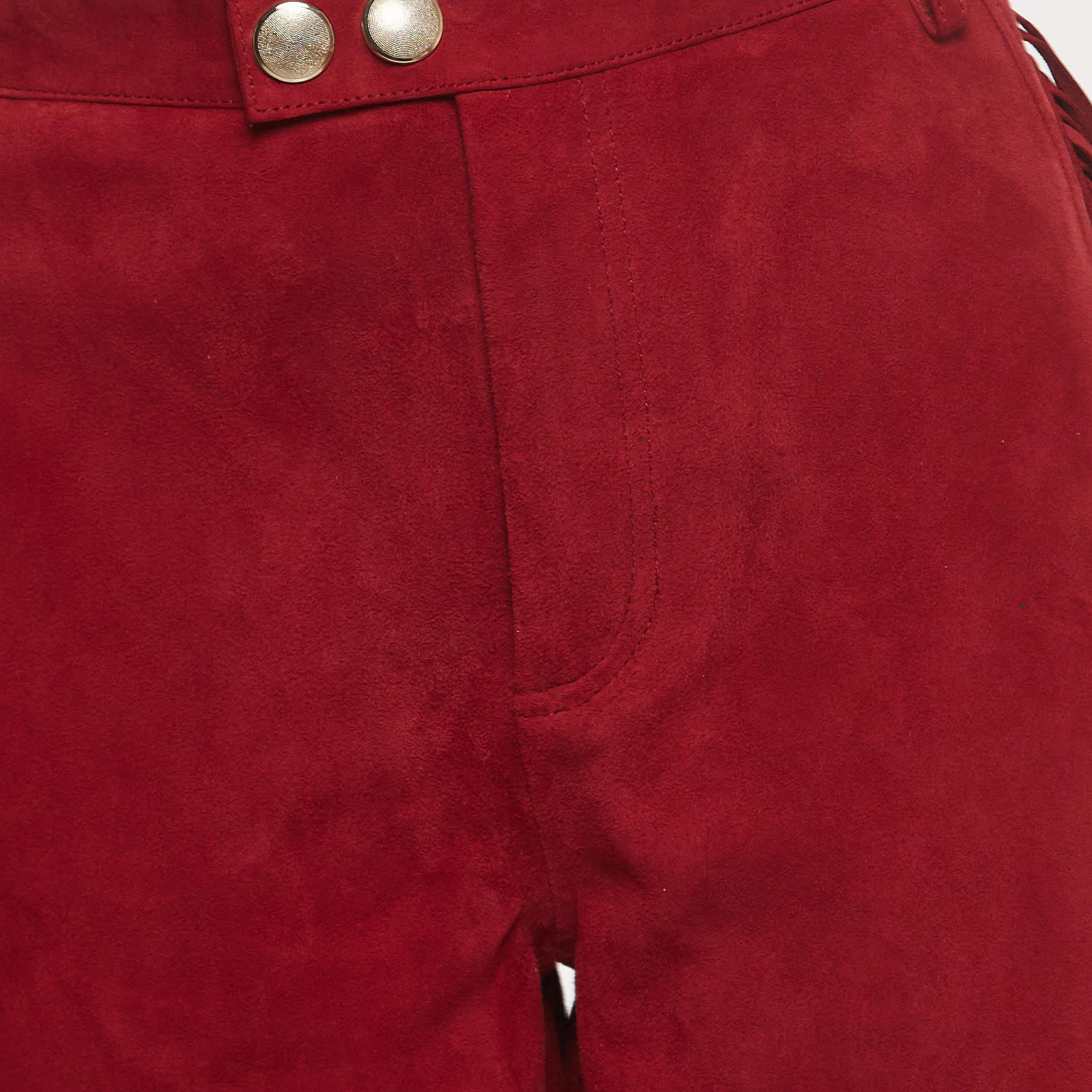 Zadig & Voltaire Red Suede Fringed Trousers M For Sale 1