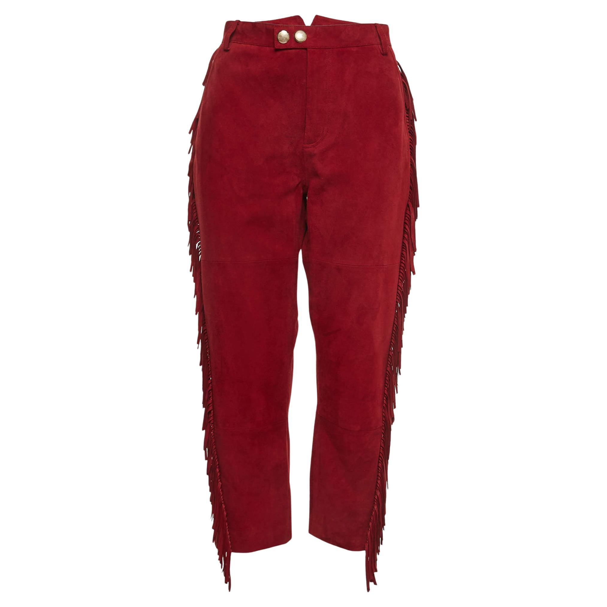 Zadig & Voltaire Red Suede Fringed Trousers M For Sale
