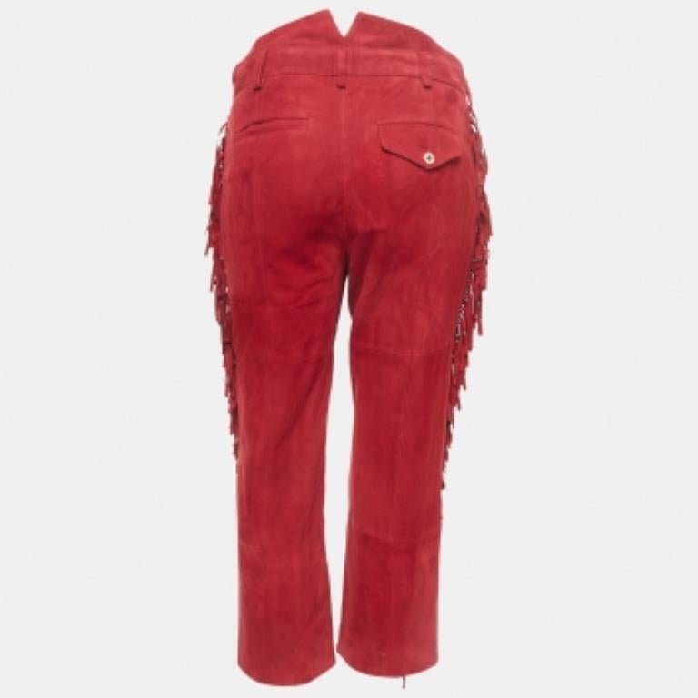 Pantalon à franges en daim rouge Zadig & Voltaire S Bon état - En vente à Dubai, Al Qouz 2