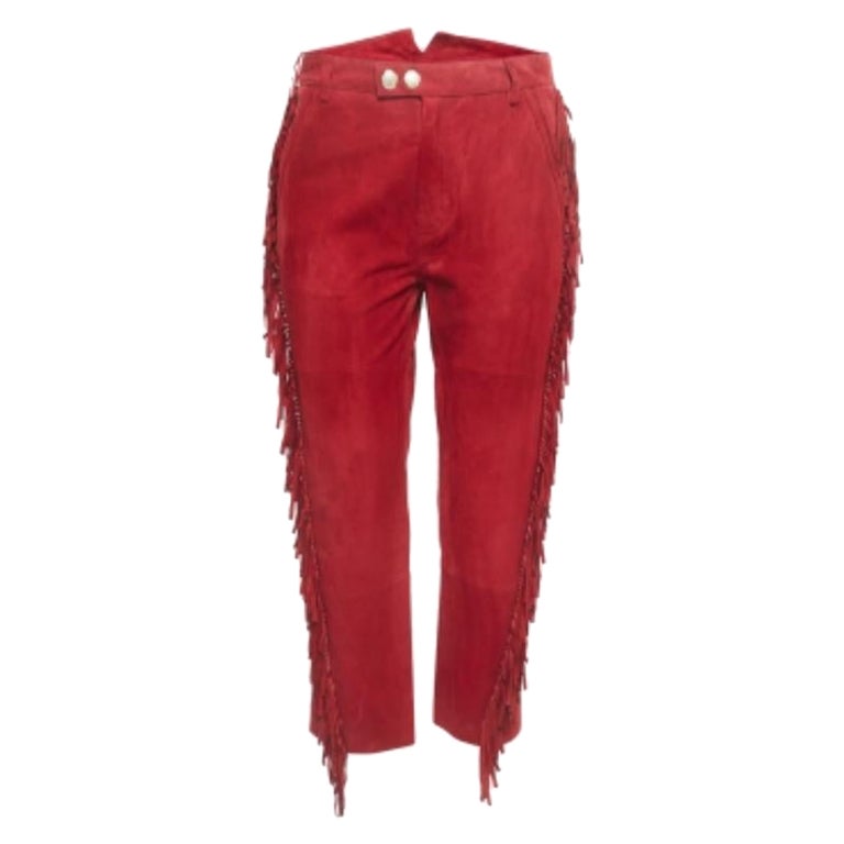 Pantalon à franges en daim rouge Zadig & Voltaire S en vente