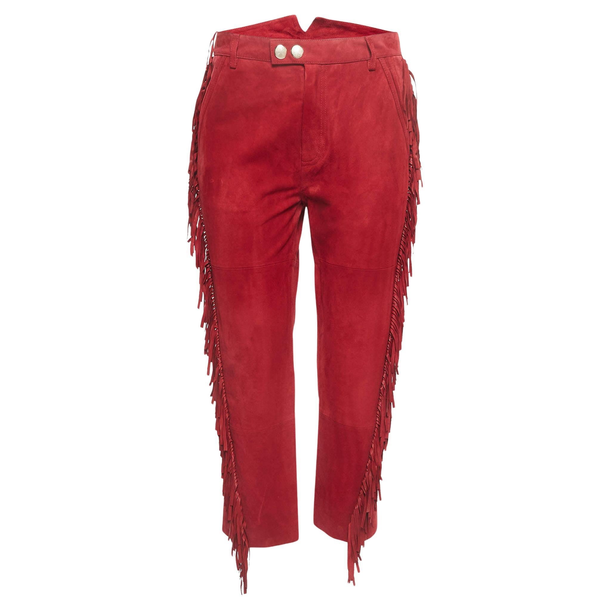 Zadig & Voltaire Red Suede Fringed Trousers S For Sale