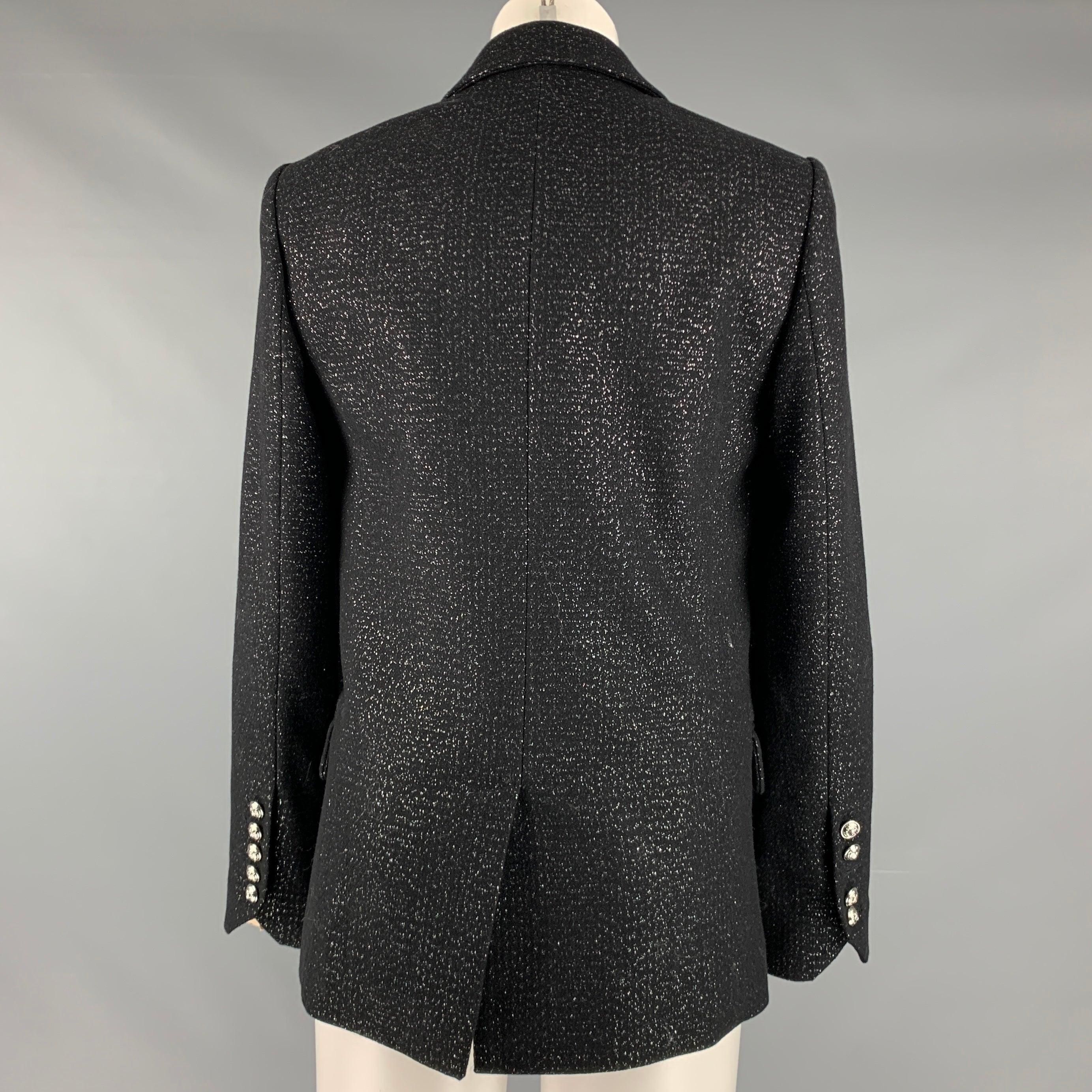 ZADIG & VOLTAIRE Size 0 Black Silver Wool Blend Blazer In Excellent Condition For Sale In San Francisco, CA