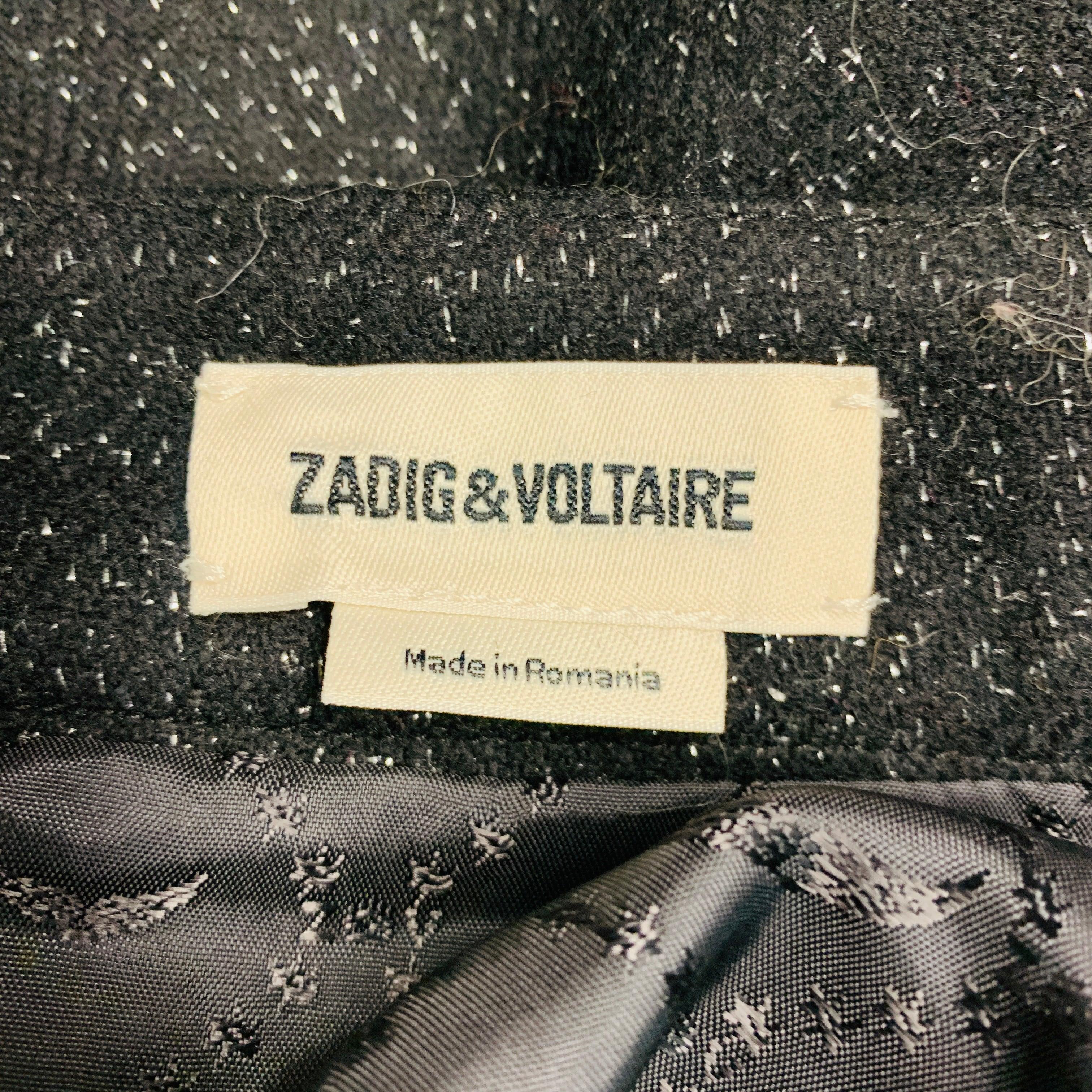 Women's ZADIG & VOLTAIRE Size 0 Black Silver Wool Blend Mini Skirt For Sale
