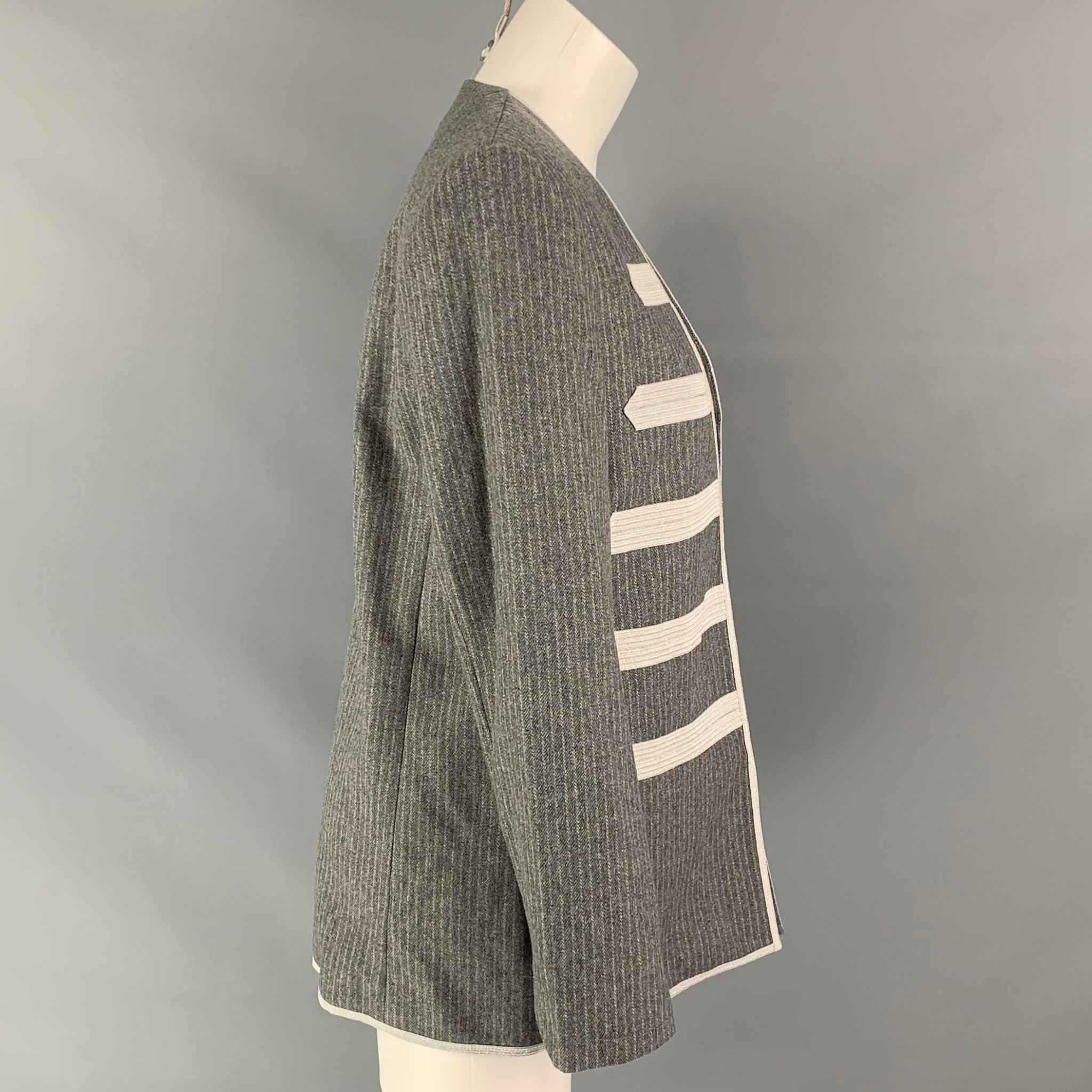 ZADIG & VOLTAIRE Size 4 Grey & Silver Wool Blend Pinstripe Military Coat In Excellent Condition For Sale In San Francisco, CA