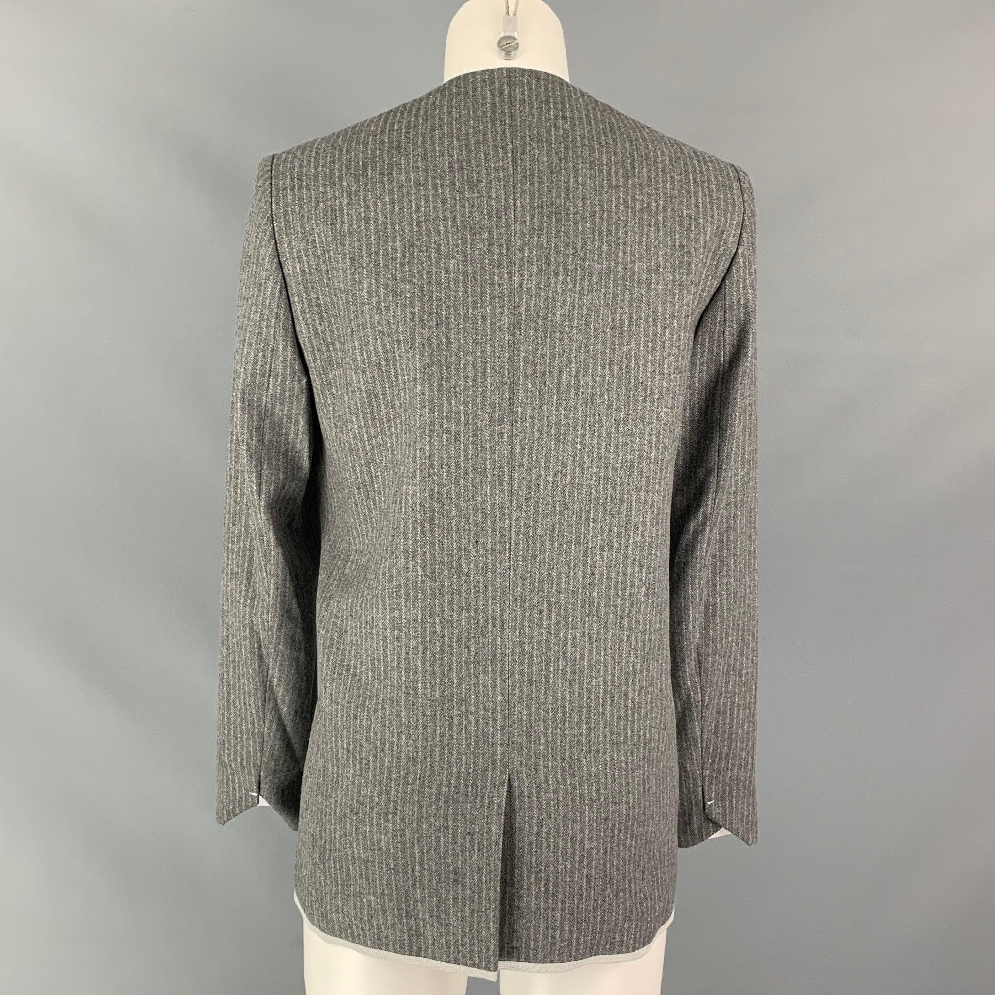 Women's ZADIG & VOLTAIRE Size 4 Grey & Silver Wool Blend Pinstripe Military Coat For Sale