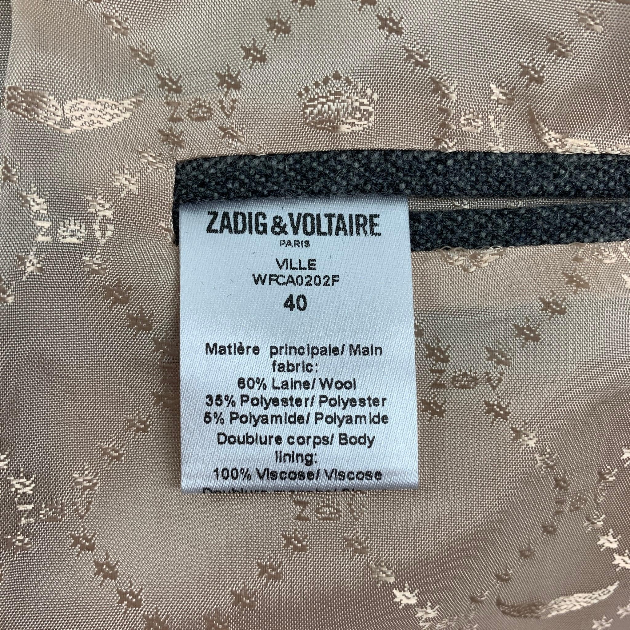 ZADIG & VOLTAIRE Size 4 Grey & Silver Wool Blend Pinstripe Military Coat For Sale 1