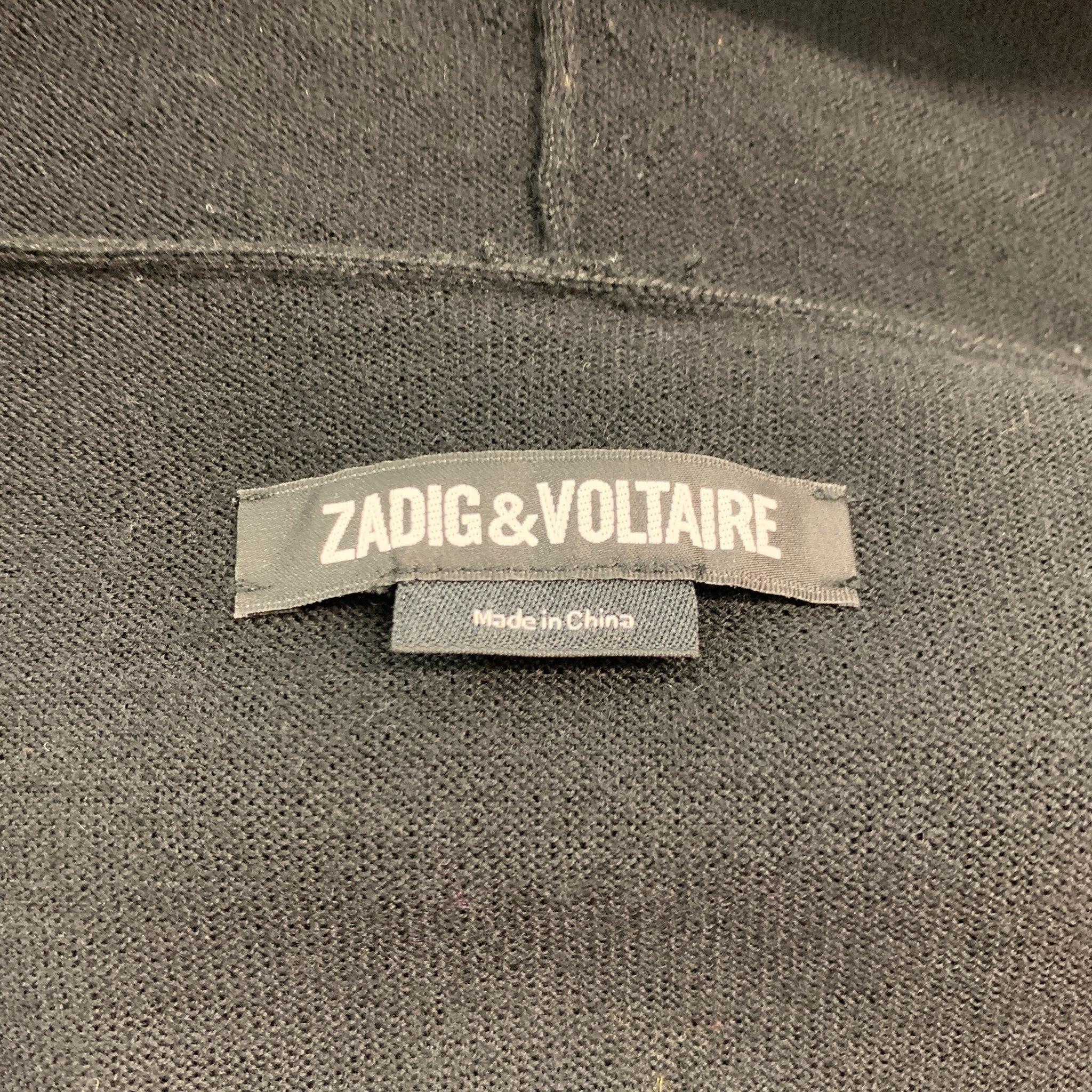 ZADIG & VOLTAIRE Taille L Noir Rouge  Cardigan à capuche en laine mérinos à bloc de couleurs bleu en vente 6