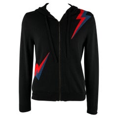 ZADIG & VOLTAIRE Size L Black Red  Blue Color Block Merino Wool Hoodie Cardigan