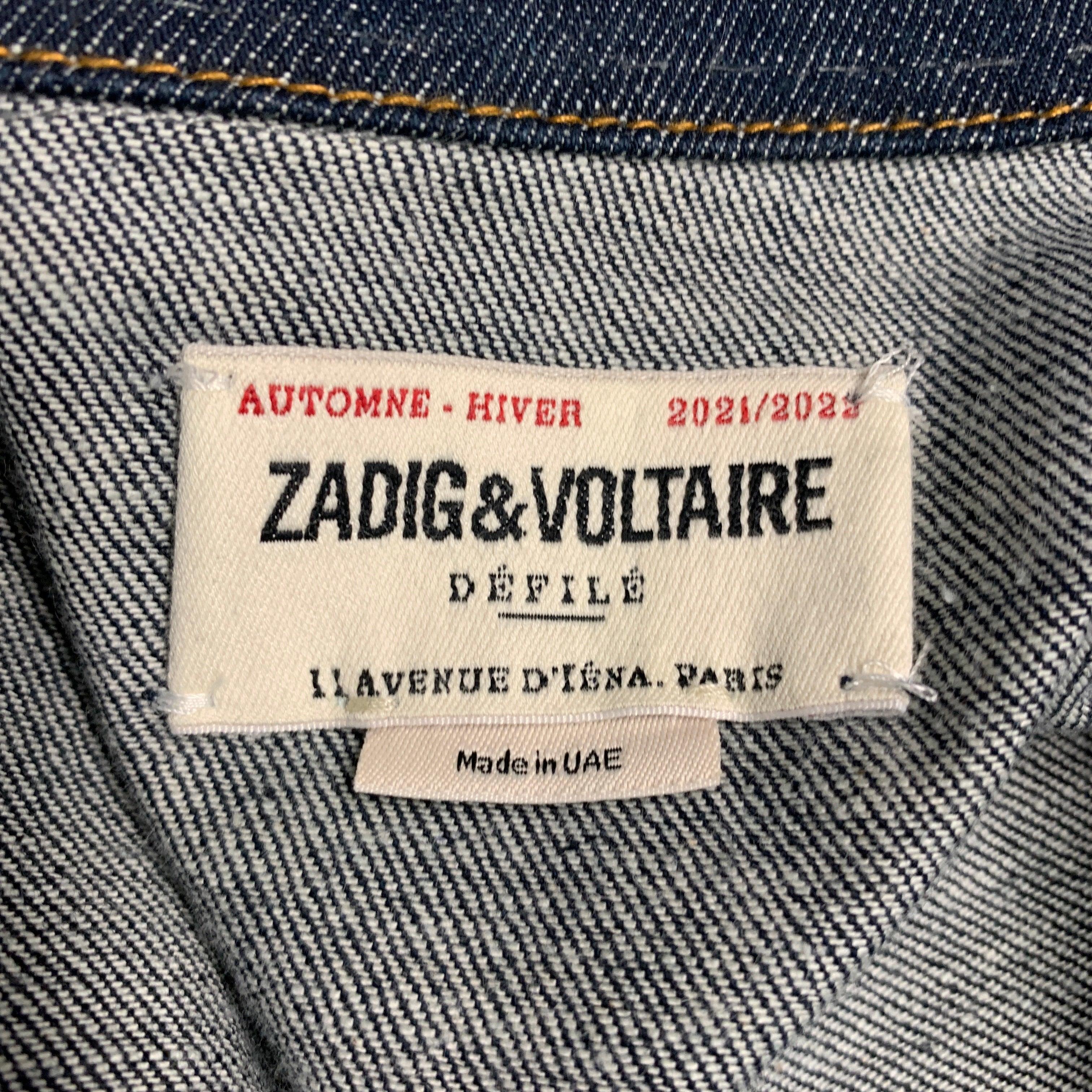 ZADIG & VOLTAIRE Size S Indigo Contrast Stitch Denim Trucker Jacket For Sale 1