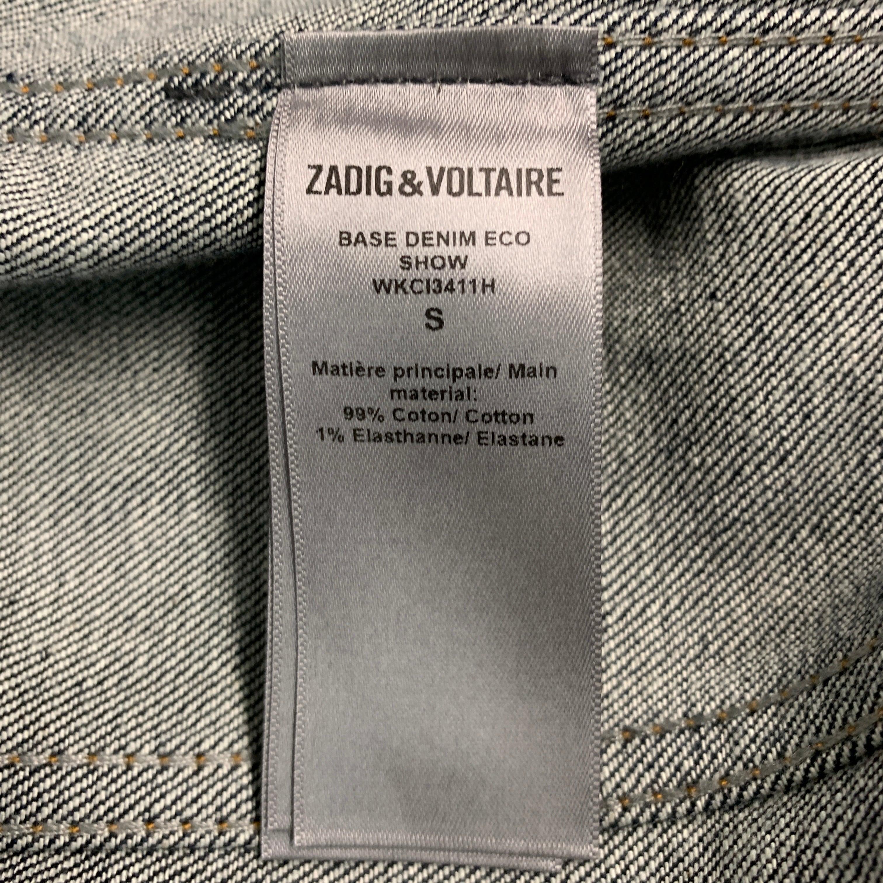 ZADIG & VOLTAIRE Size S Indigo Contrast Stitch Denim Trucker Jacket For Sale 2