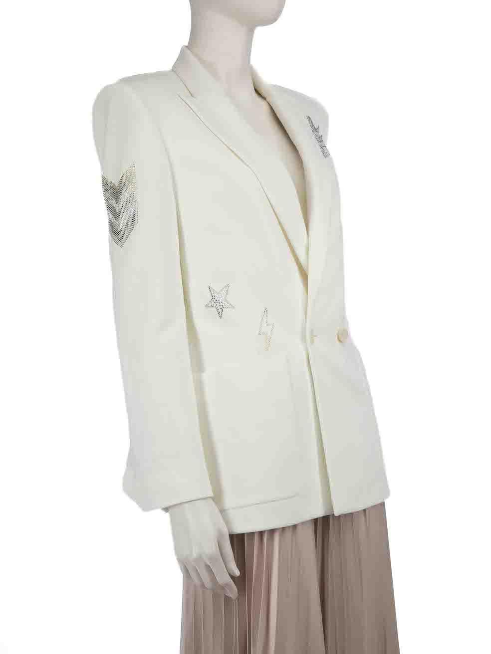 CONDITION is Very good. Hardly any visible wear to jacket is evident on this used Zadig & Voltaire designer resale item.
 
 
 
 Details
 
 
 White
 
 Polyester
 
 Blazer
 
 Shoulder padded
 
 Crystal embellished detail
 
 Double breasted
 
 Button
