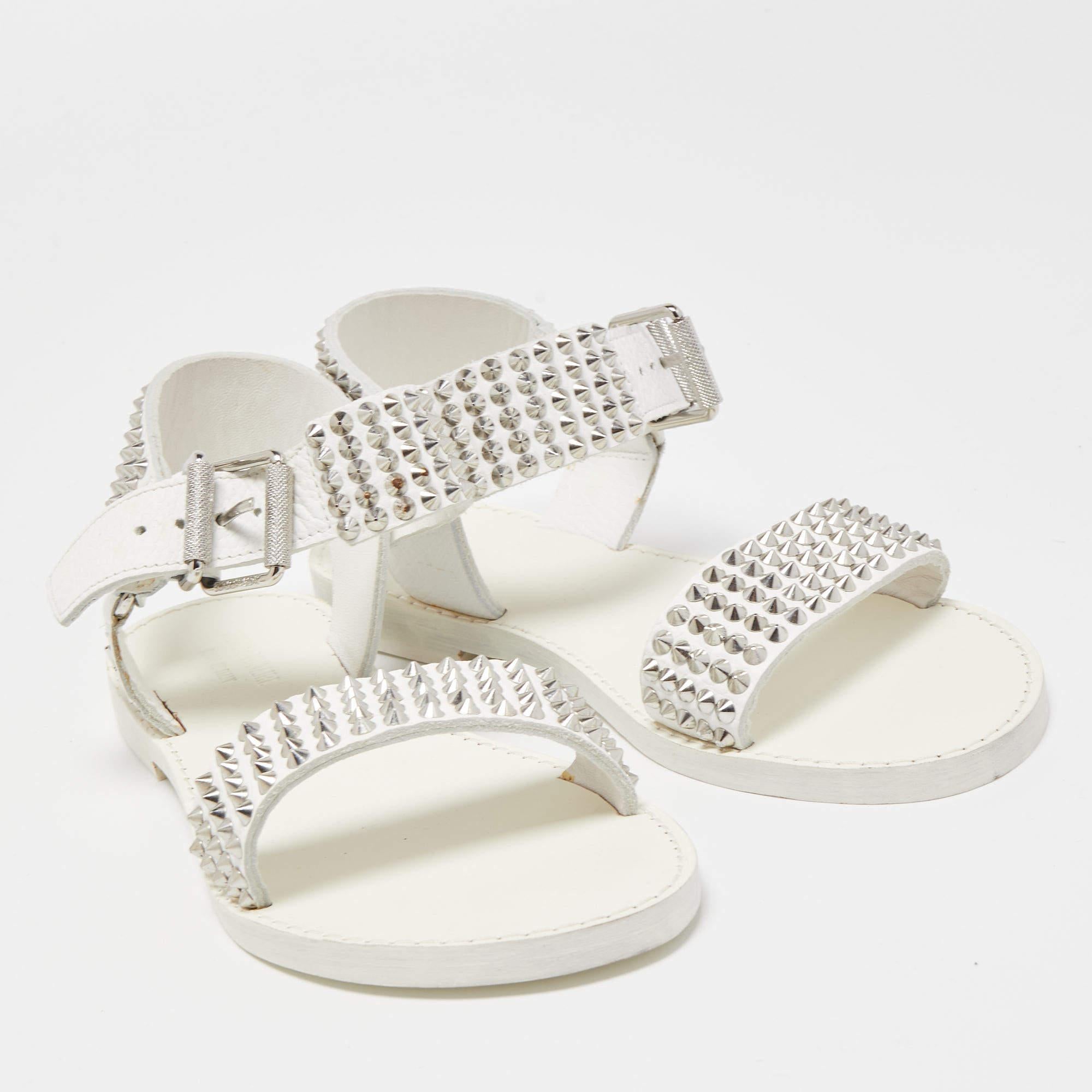 Women's Zadig & Voltaire White Leather Ankle Strap Spiked Sandals Size 36 For Sale