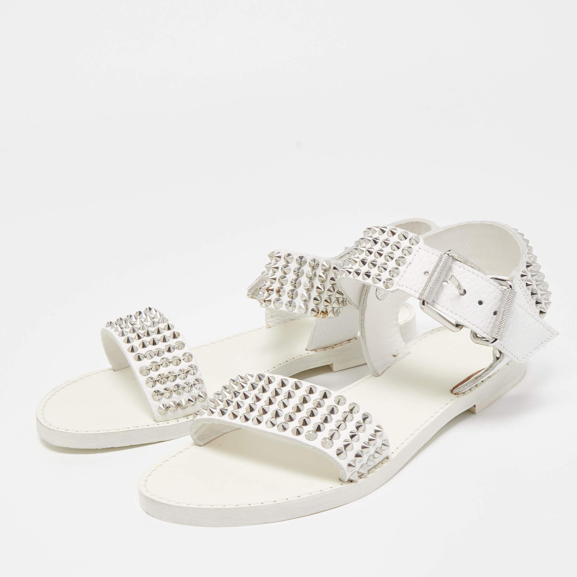 Zadig & Voltaire White Leather Ankle Strap Spiked Sandals Size 36 For Sale 2
