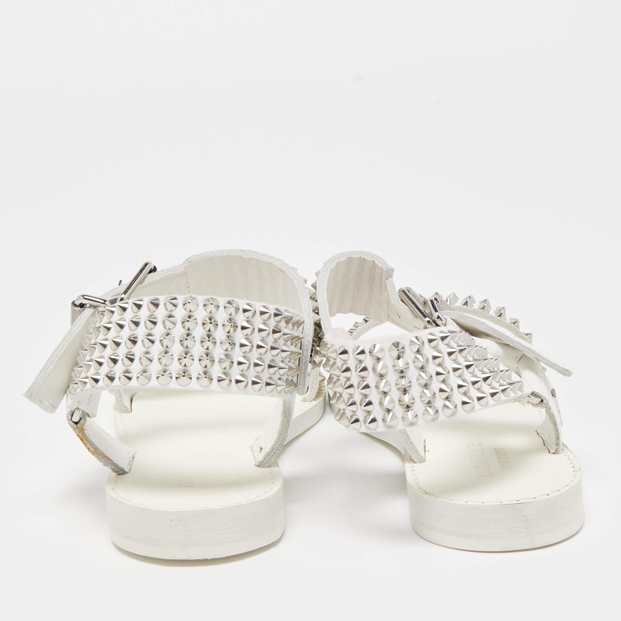 Zadig & Voltaire White Leather Ankle Strap Spiked Sandals Size 36 For Sale 3
