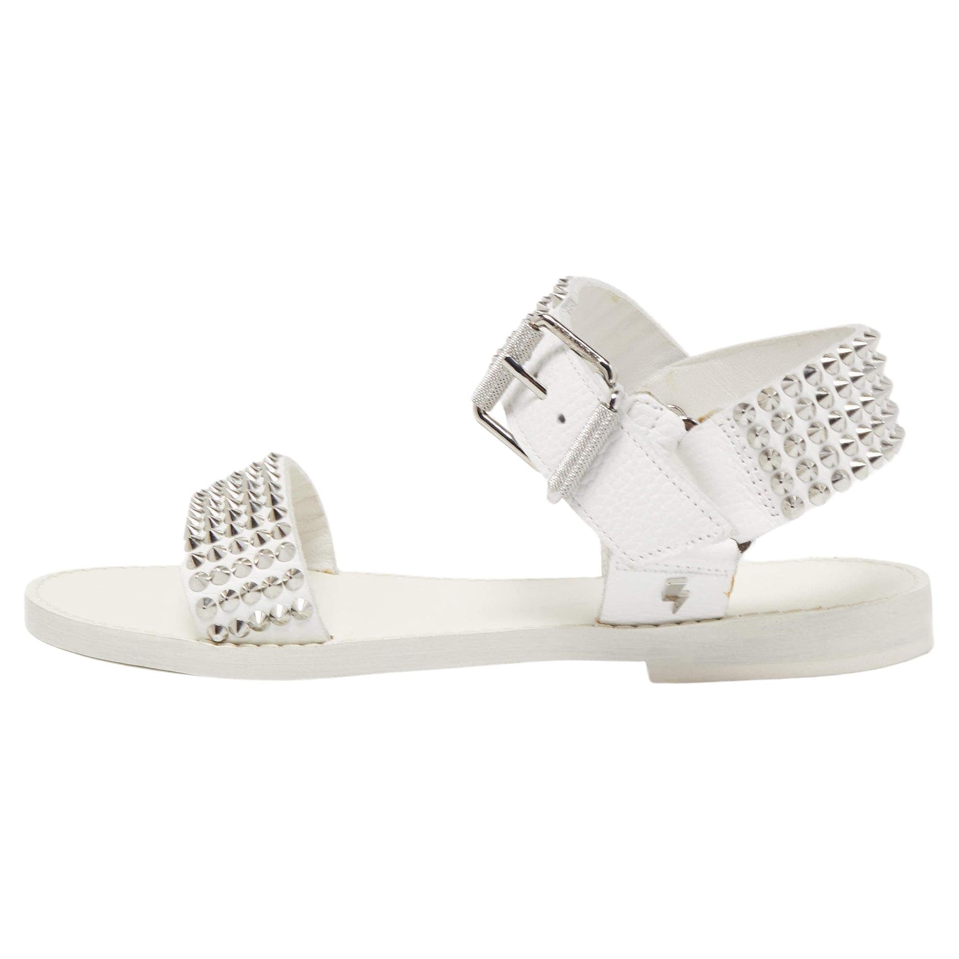 Zadig & Voltaire White Leather Ankle Strap Spiked Sandals Size 36 For Sale