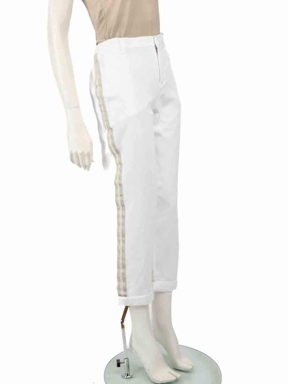 CONDITION is Never worn, with tags, however discolouration can be seen on this new Zadig & Voltaire designer resale item near the bottom of the right leg due to poor storage.
 
 
 
 Details
 
 
 White
 
 Cotton
 
 Trousers
 
 Straight leg
 
 Side