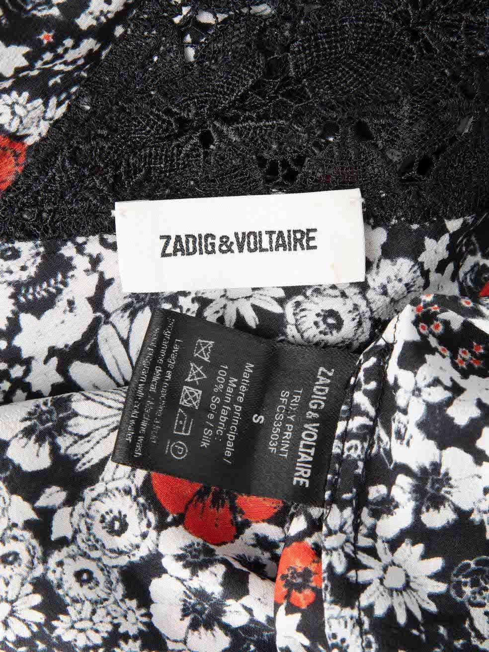 Zadig & Voltaire Women's Floral Print Silk Sleeveless Lace Trim Top 1