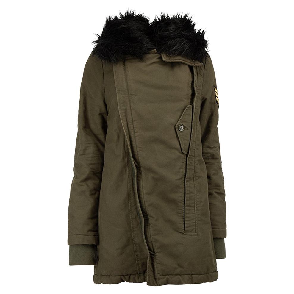 Zadig & Voltaire Women's Khaki Faux Fur Collar Military Jacket For Sale