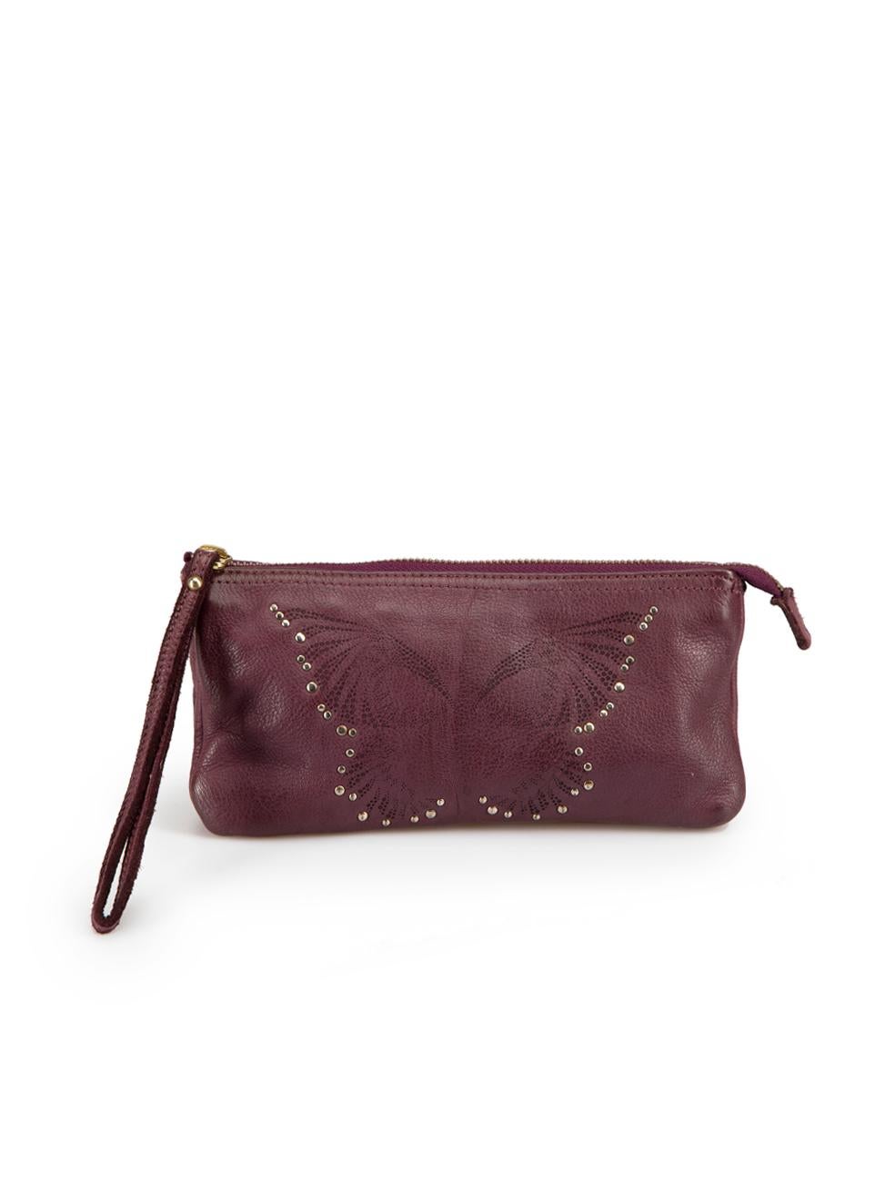 Brown Zadig & Voltaire Women's Purple Leather Perforated Butterfly Studded Pouch
