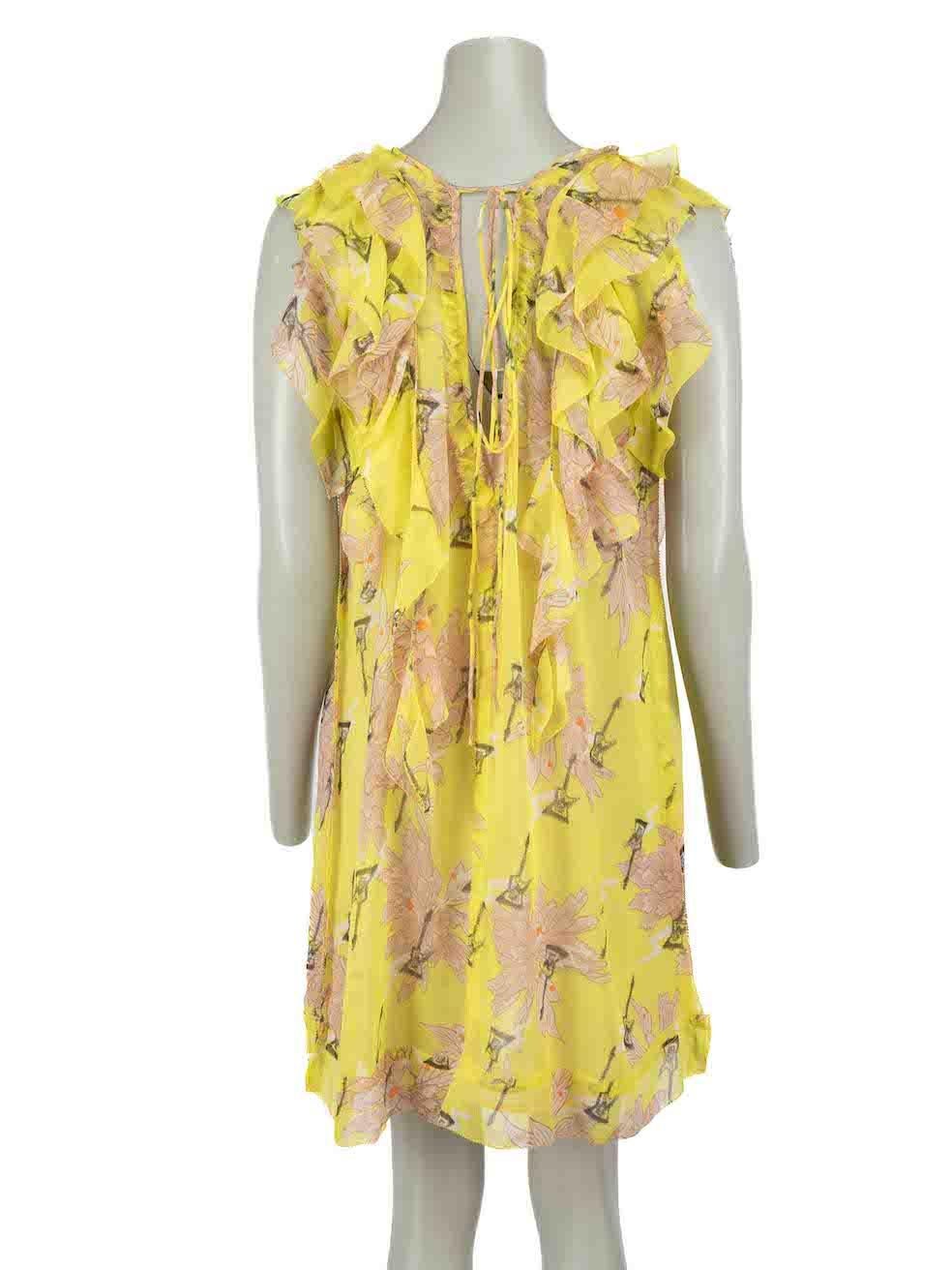 Zadig & Voltaire Yellow Floral Ruffle Mini Dress Size XS In Excellent Condition For Sale In London, GB