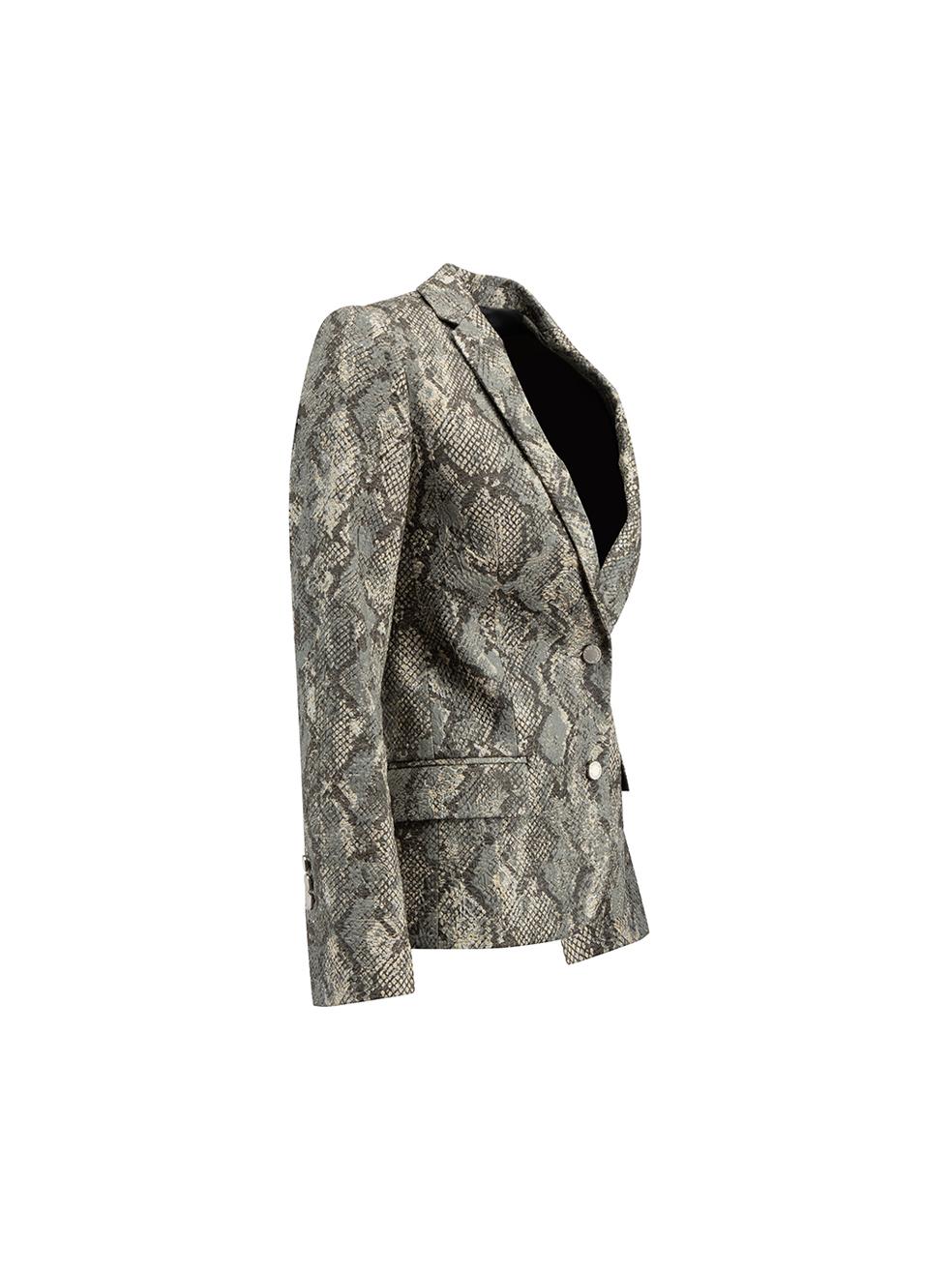 CONDITION is Very good. Hardly any visible wear to blazer is evident on this used Zadig & Voltaire designer resale item.





Details


Veda python deluxe 

Grey

Cotton

Blazer

Snakeskin pattern

Button up fastening

Buttoned cuffs

2x Front