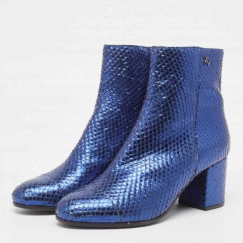Zadiq & Voltaire Botines tacón bloque pitón azul talla 37 Azul en venta