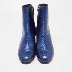 Zadiq & Voltaire Blue Python Embossed Leather Block Heel Ankle Booties Size 36