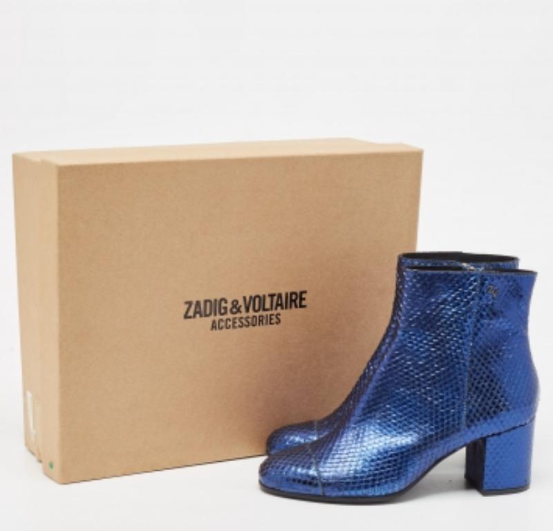 Zadiq & Voltaire Blauer Python  Lederstiefeletten mit Blockabsatz Größe 37 im Zustand „Gut“ im Angebot in Dubai, Al Qouz 2