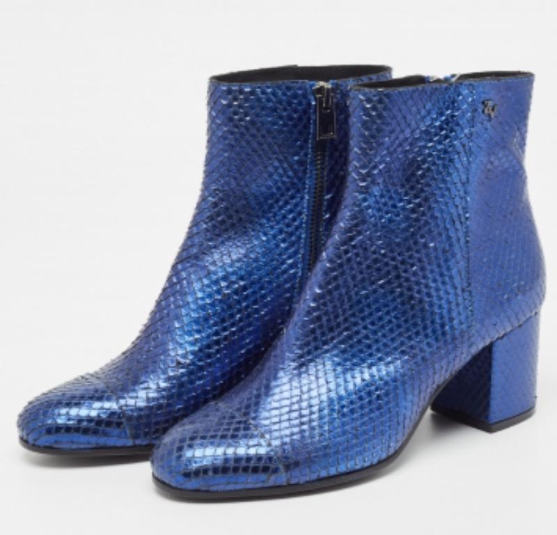 Zadiq & Voltaire Blauer Python  Lederstiefeletten mit Blockabsatz Größe 37 Damen im Angebot
