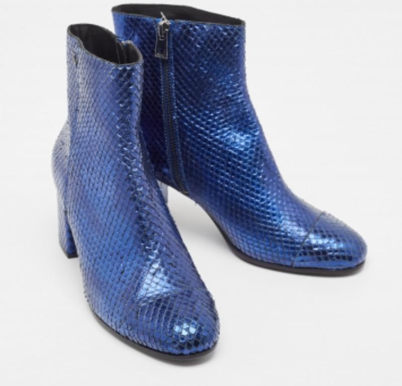Zadiq & Voltaire Blauer Python  Lederstiefeletten mit Blockabsatz Größe 37 im Angebot 1