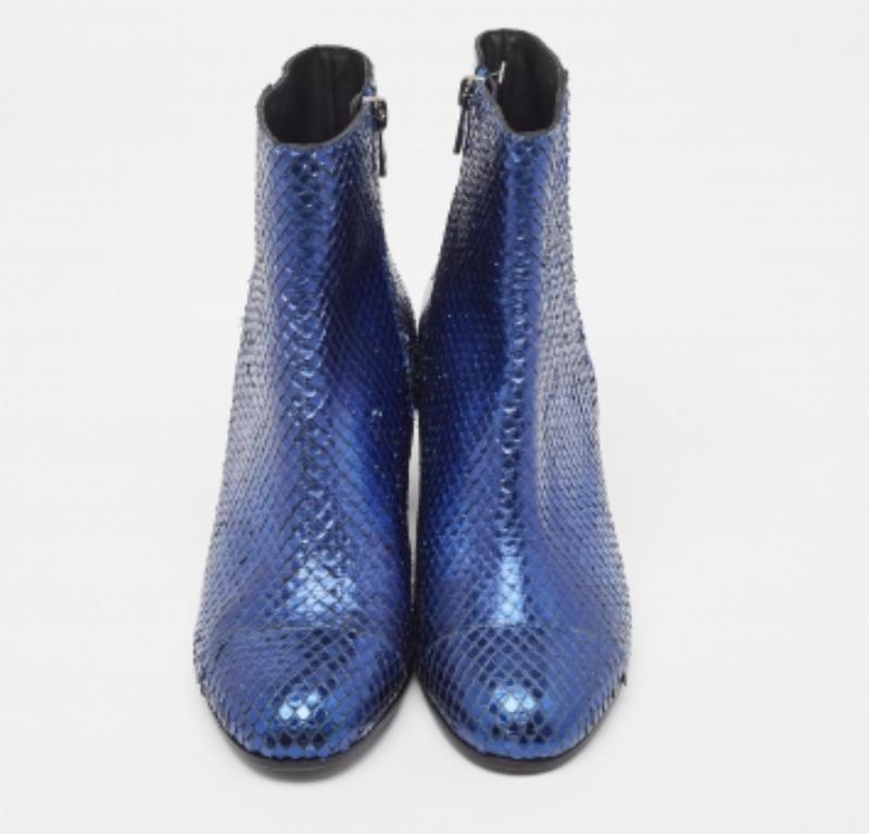 Zadiq & Voltaire Blauer Python  Lederstiefeletten mit Blockabsatz Größe 37 im Angebot 2