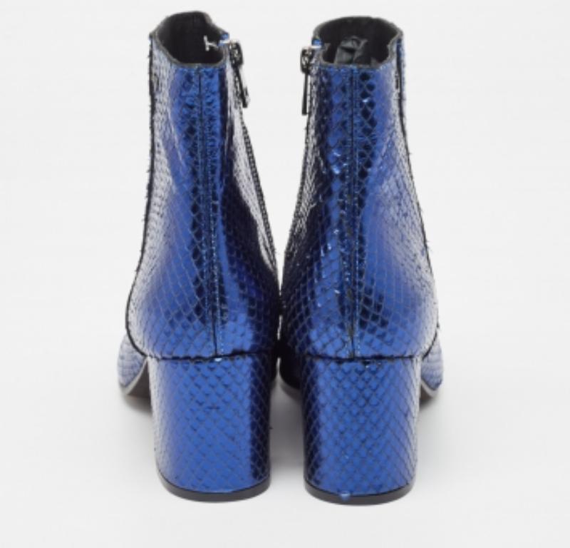Zadiq & Voltaire Blauer Python  Lederstiefeletten mit Blockabsatz Größe 37 im Angebot 5