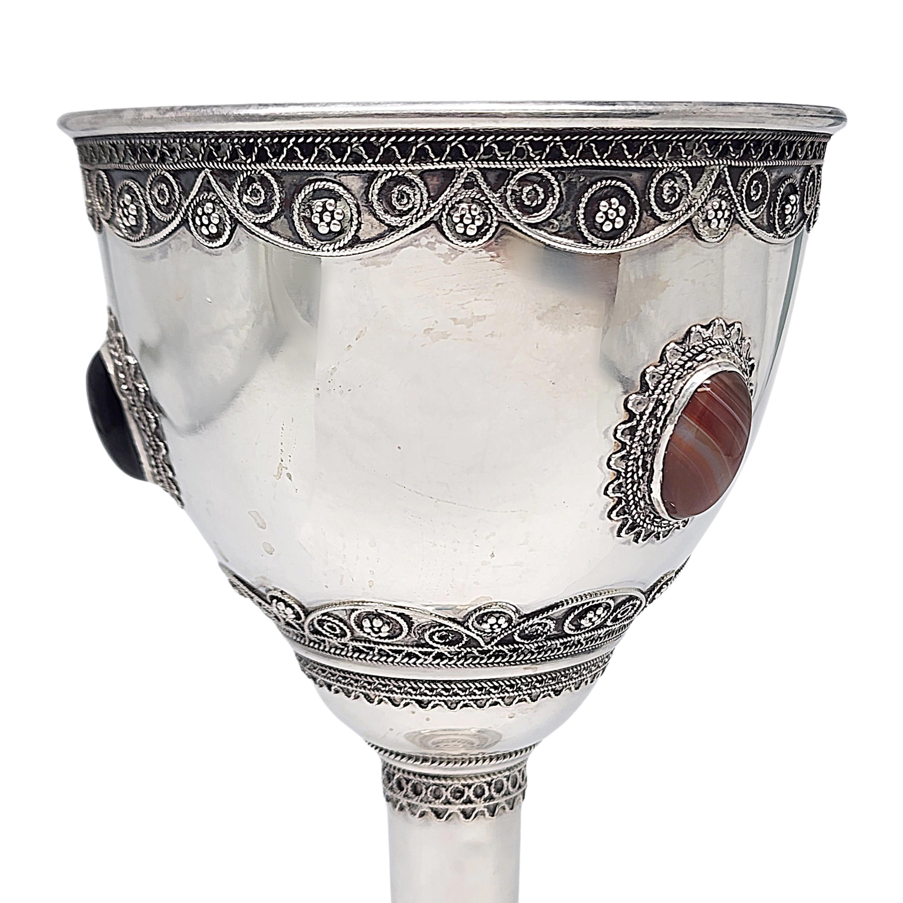 Zadok Israel Sterling Silver 3 Stone Tall Goblet Cup #16815 1